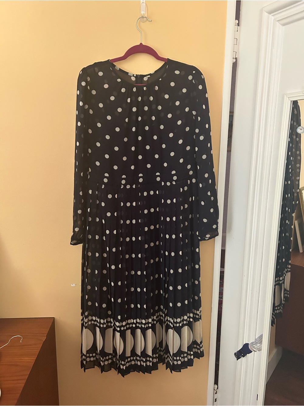 LK Bennet Navy and White Polka Dot Long Sleeve Dress